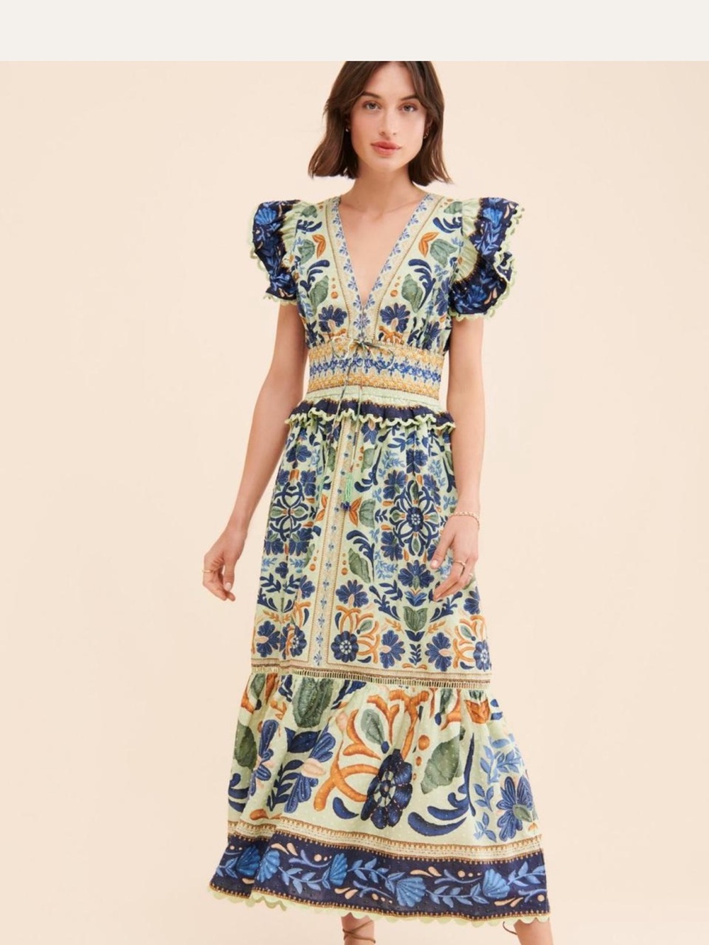 FARM Rio Blue, Green and Yellow Floral Embroidered Maxi Dress - Picture 1 of 1